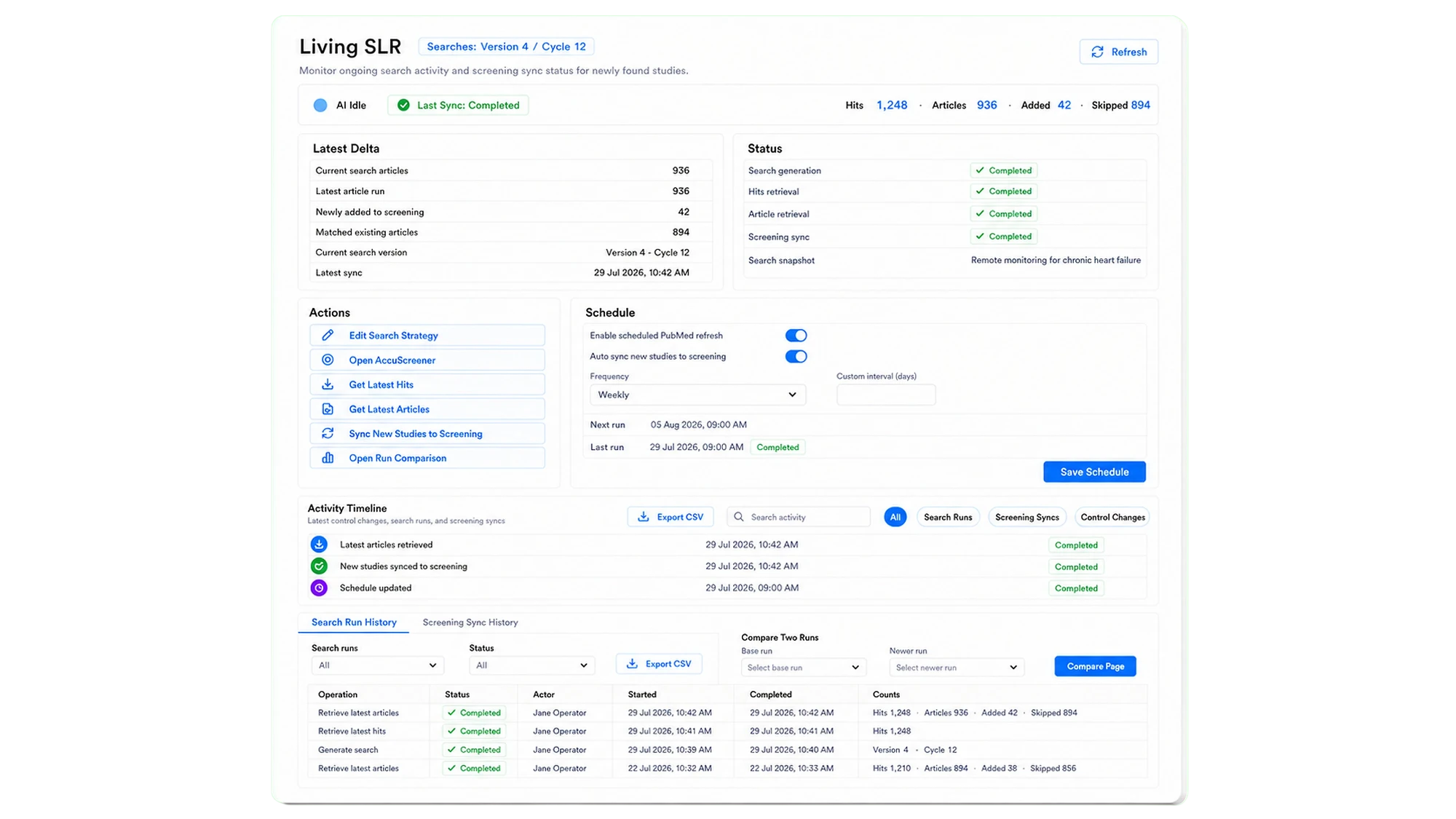 SYMPRO Living SLR product visual showing review update and version tracking workflows